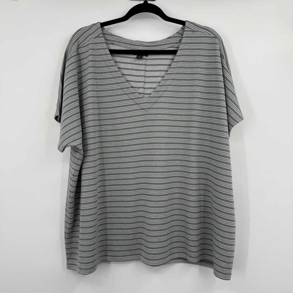 J. Jill Tunic Top Blouse Womens 2X Green Striped V-Neck Button Back Relaxed